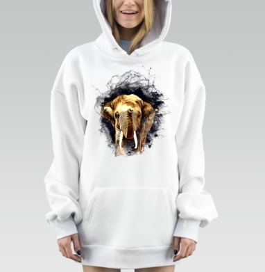 Могучий слон перед темным оттенком мощь и мудрость, Hoodie Mjhigh Dig, оверсайз, утепленная