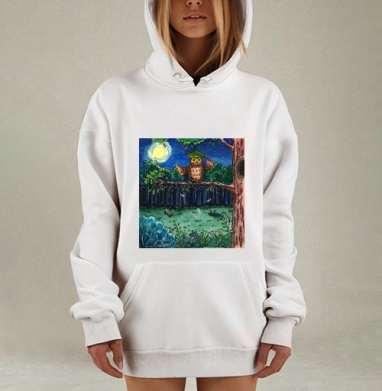 Ночная сова с листом под защитой ветка дерева, Hoodie Mjhigh Dig, оверсайз, утепленная