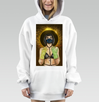 Святая Карантинка с защитными перчатками COVID 19, Hoodie Mjhigh Dig, оверсайз, утепленная