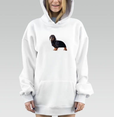 Такса с гармошкой юмор и ирония на сером фоне, Hoodie Mjhigh Dig, оверсайз, утепленная