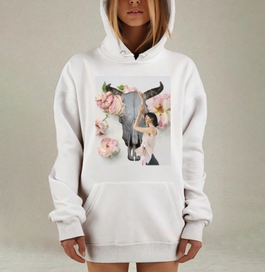Женщина Танцует Вокруг Черепа Цветы Розы, Hoodie Mjhigh Dig, оверсайз, утепленная