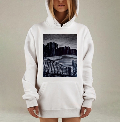 Мрачный Питерский канал холодный уютный день, Hoodie Mjhigh Dig, оверсайз, утепленная