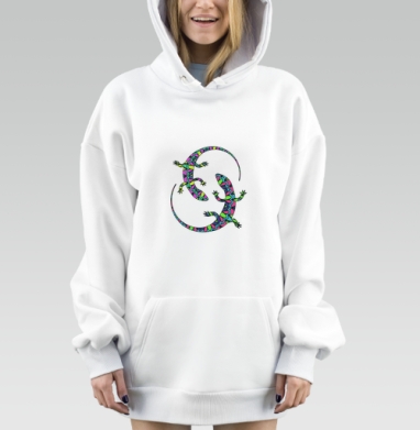 Яркие игуаны переплетены в динамичной композиции бесконечности, Hoodie Mjhigh Dig, оверсайз, утепленная