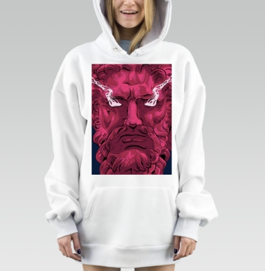 Злой Посейдон с огнем из глаз, Hoodie Mjhigh Dig, оверсайз, утепленная