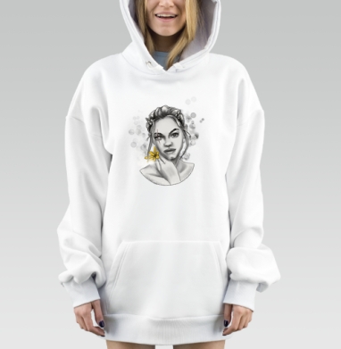 Портрет женщины с желтым цветком впереди лица, Hoodie Mjhigh Dig, оверсайз, утепленная