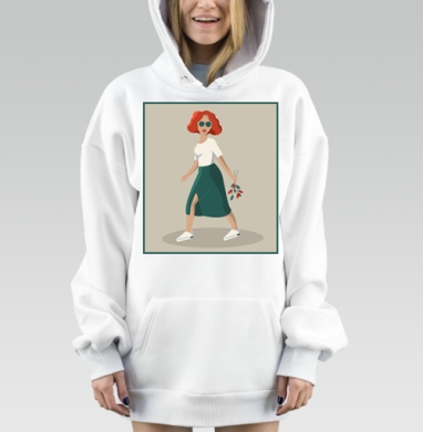 Девушка с веткой идет уверенным шагом вперед, Hoodie Mjhigh Dig, оверсайз, утепленная