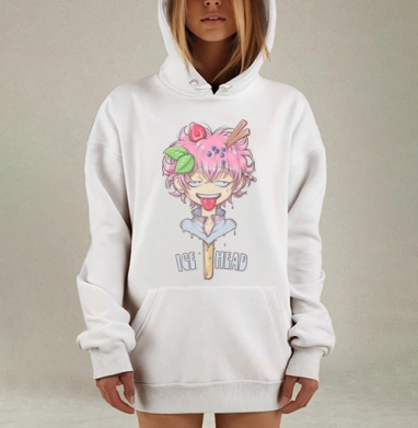 Розовая голова мороженое ледяная шутка, Hoodie Mjhigh Dig, оверсайз, утепленная