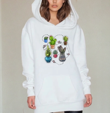Веселые колючие кактусы в милых горшках, Hoodie Mjhigh Dig, оверсайз, утепленная