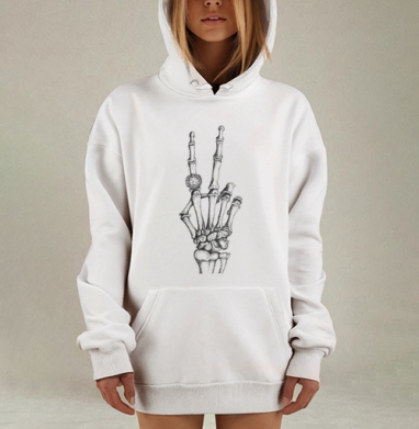 Скелет Победитель Знак Виктории, Hoodie Mjhigh Dig, оверсайз, утепленная