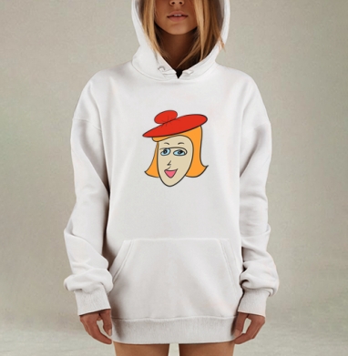 Улыбающийся женский персонаж с красным берет Берет, Hoodie Mjhigh Dig, оверсайз, утепленная