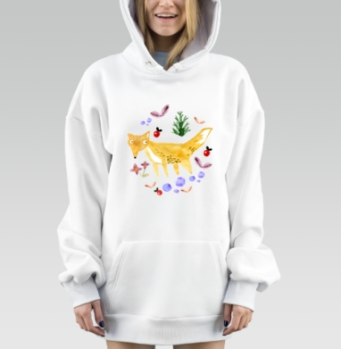 Мультяшная Лисичка с безумным взглядом яркие цвета ягоды, Hoodie Mjhigh Dig, оверсайз, утепленная