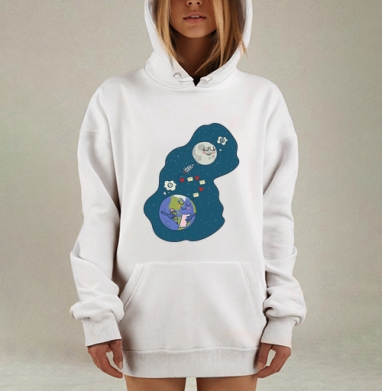 Земля пишет письмо Луне в любви сердца на космосе, Hoodie Mjhigh Dig, оверсайз, утепленная
