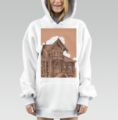 Традиционный терем в предрассветных сумерках светлый уют дом, Hoodie Mjhigh Dig, оверсайз, утепленная