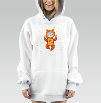 Медитирующий космонавт в оранжевом костюме среди звёзд, Hoodie Mjhigh Dig, оверсайз, утепленная