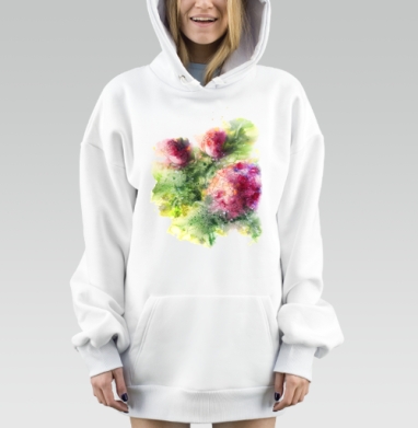Розы в акварели, шиповник, Hoodie Mjhigh Dig, оверсайз, утепленная