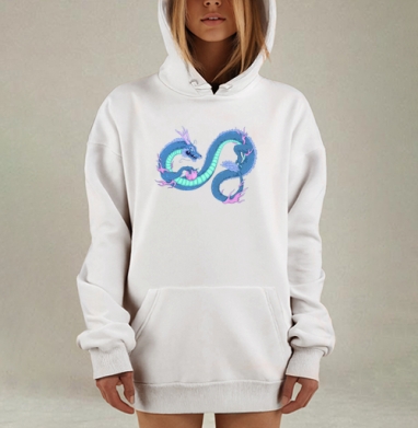 Синий китайский дракон, Hoodie Mjhigh Dig, оверсайз, утепленная