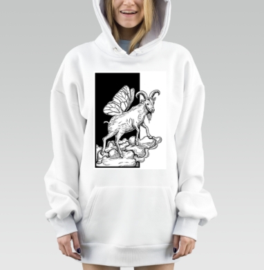 Козел летит на крыльях бабочки в облаках парит, Hoodie Mjhigh Dig, оверсайз, утепленная