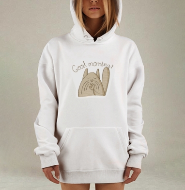 Доброе утро кот, Hoodie Mjhigh Dig, оверсайз, утепленная