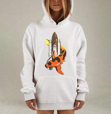 Космический челнок и золотая рыбка в танце, Hoodie Mjhigh Dig, оверсайз, утепленная