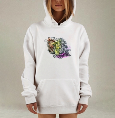 Утонченное зентангл-арт с акварелью и черным рисунком, Hoodie Mjhigh Dig, оверсайз, утепленная