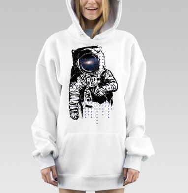 Космонавт с галактическим лицом в точках, Hoodie Mjhigh Dig, оверсайз, утепленная