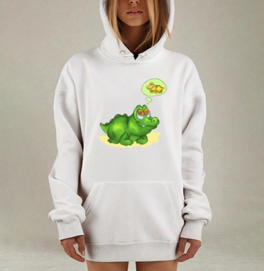 Задумчивый зеленый крокодил с малышом в мечтах, Hoodie Mjhigh Dig, оверсайз, утепленная