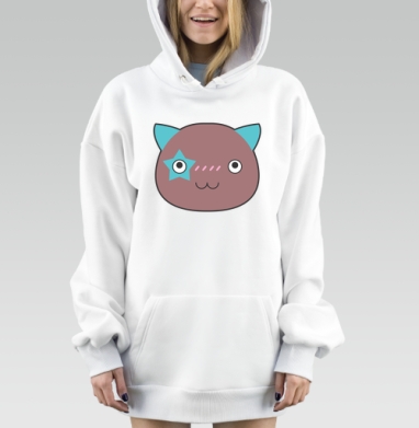 Милое лицо котёнка с голубой звездой, Hoodie Mjhigh Dig, оверсайз, утепленная