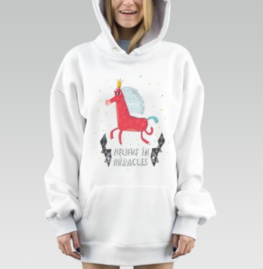 Розовый Единорог с Короной и Конфетти – Верь в Чудеса, Hoodie Mjhigh Dig, оверсайз, утепленная