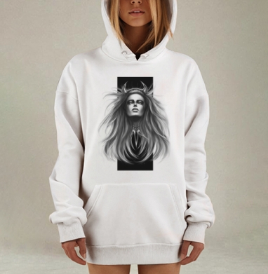 Мистический портрет женщины с рогами, Hoodie Mjhigh Dig, оверсайз, утепленная