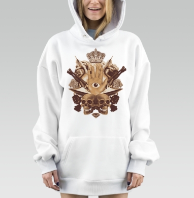 Мистический арт с короной и черепами, Hoodie Mjhigh Dig, оверсайз, утепленная
