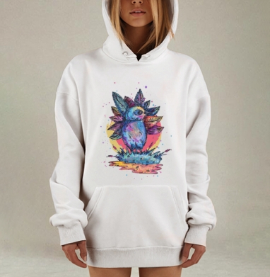 Яркая акварельная птица с короной из перьев, Hoodie Mjhigh Dig, оверсайз, утепленная