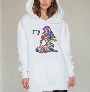Цветной арт силуэт Девы для медитации и вдохновения, Hoodie Mjhigh Dig, оверсайз, утепленная