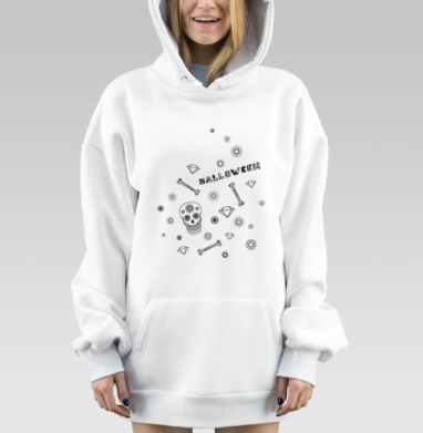 Стильный паттерн День мертвых с черепами и бриллиантами, Hoodie Mjhigh Dig, оверсайз, утепленная