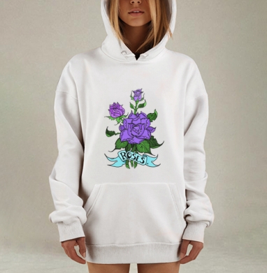 Букет фиолетовых роз в стиле татуировки Old School, Hoodie Mjhigh Dig, оверсайз, утепленная