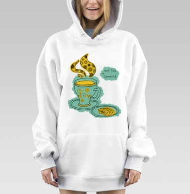 Бирюзовая чашка с горячим чаем и лимоном, Hoodie Mjhigh Dig, оверсайз, утепленная