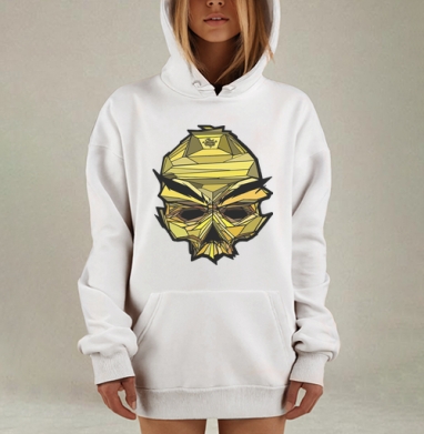 Геометрический золотой череп в стиле киберпанк, Hoodie Mjhigh Dig, оверсайз, утепленная