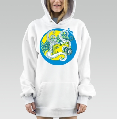 Фотоаппарат с осьминогом – креативный арт, Hoodie Mjhigh Dig, оверсайз, утепленная