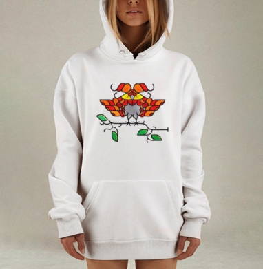 Декоративное панно «Парные птицы» в витражном стиле, Hoodie Mjhigh Dig, оверсайз, утепленная