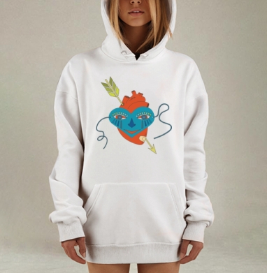Сердце в маске с символом любви и боли, Hoodie Mjhigh Dig, оверсайз, утепленная