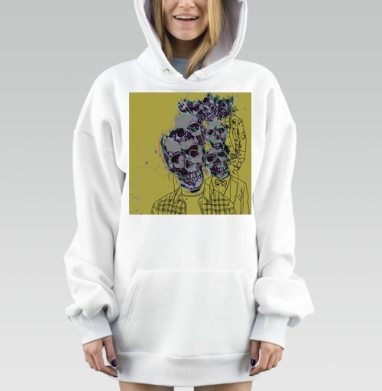 hipster skulls / Хипстерские черепа, Hoodie Mjhigh Dig, оверсайз, утепленная