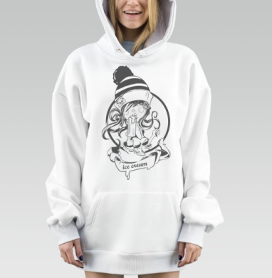 Девочка с мороженым в зимней шапке, Hoodie Mjhigh Dig, оверсайз, утепленная