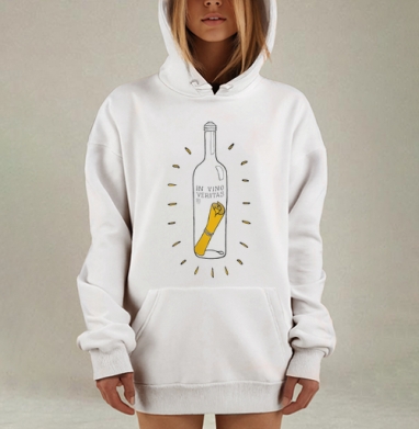 Стильная иллюстрация «В вине истина», Hoodie Mjhigh Dig, оверсайз, утепленная