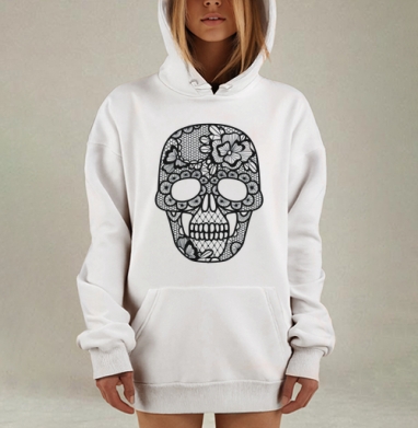 Кружевной череп, Hoodie Mjhigh Dig, оверсайз, утепленная