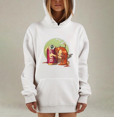 Яркий арт с персонажем и красной бутылкой пива, Hoodie Mjhigh Dig, оверсайз, утепленная