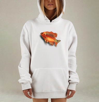 Декоративное изображение рыбы в теплых тонах, Hoodie Mjhigh Dig, оверсайз, утепленная