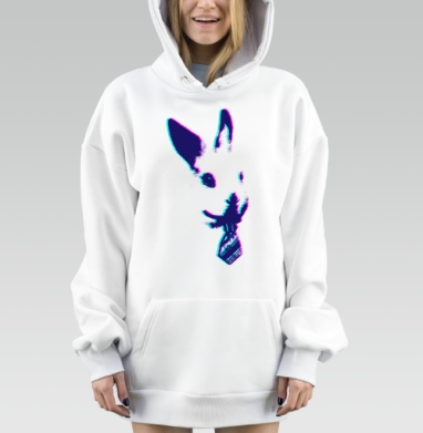 Неоновый силуэт загадочного животного, Hoodie Mjhigh Dig, оверсайз, утепленная