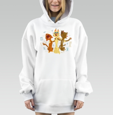 Веселая карикатурная сцена с поющими кошками и диджеем, Hoodie Mjhigh Dig, оверсайз, утепленная