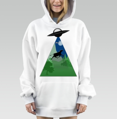 Корова летит в космос в поисках тайн, Hoodie Mjhigh Dig, оверсайз, утепленная
