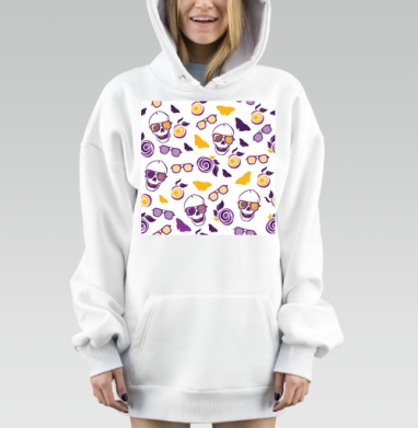 Фиолетовые черепа жёлтые бабочки очки, Hoodie Mjhigh Dig, оверсайз, утепленная