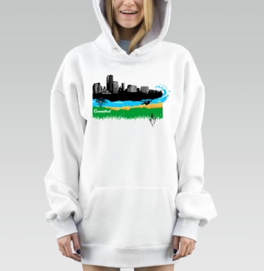 Городская сцена с человеком и волной на природе окончания жизни, Hoodie Mjhigh Dig, оверсайз, утепленная